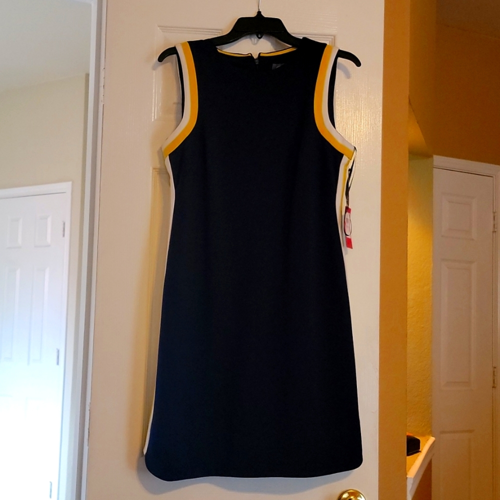 Size 6 Navy Blue dress with gold and white stripe